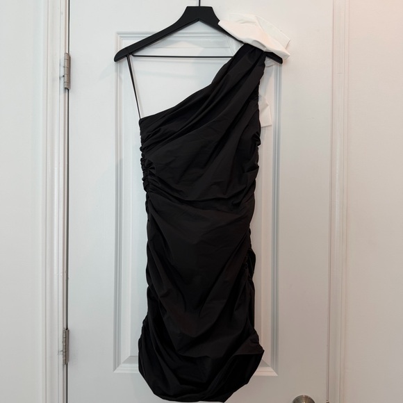 Amanda Uprichard Genovia One Shoulder Bow Mini Dress Black - Picture 5 of 7